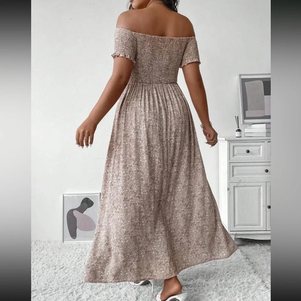 Boho floral off shoulder split thigh maxi dress - Picture 3 of 6